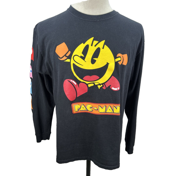 Pac-Man T-Shirt Mens M Vtg Video Game Arcade 70s Black Long Sleeve 80s Bandai - Picture 3 of 15